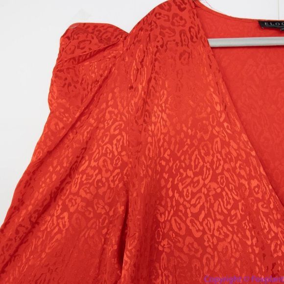 NEW Eloquii Red Leopard‎ Burnout Pattern Wrap Dress with Puff Shoulders, 26 - Picture 15 of 16